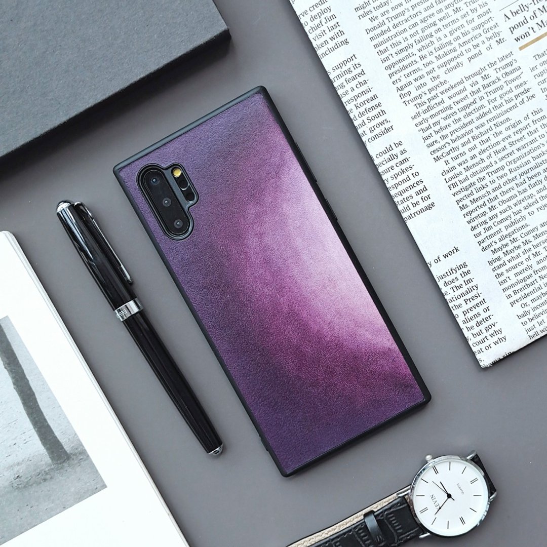 紫色晕染三星Galaxynote10+真皮手机壳s10手机皮套s20note20ultra - 手机壳/手机套 - 真皮 紫色