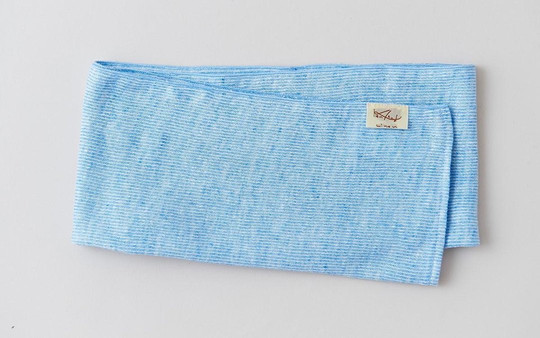 Linen knit striped face towel sky blue x white - 香薰/精油/线香 - 棉 蓝色