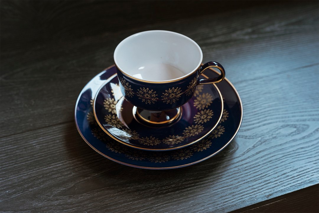 德国Lichte Porzellan钴蓝咖啡杯盘+蛋糕点心盘组B款ー古董老件 - 咖啡杯/马克杯 - 瓷 蓝色