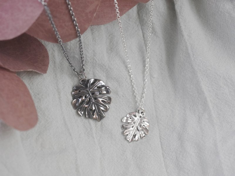 龟背芋 | 情侣对链 立体项链 长链 925纯银 手作银饰 情人礼物 - 项链 - 纯银 银色