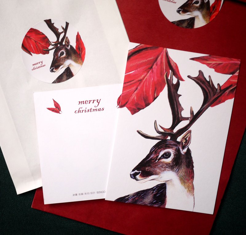 2016花红麋鹿圣诞卡片 - 卡片/明信片 - 纸 红色