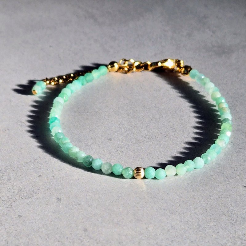 【日本制造】14KGF 祖母绿细致手链 幸福 幸运 爱 - 手链/手环 - 宝石 绿色