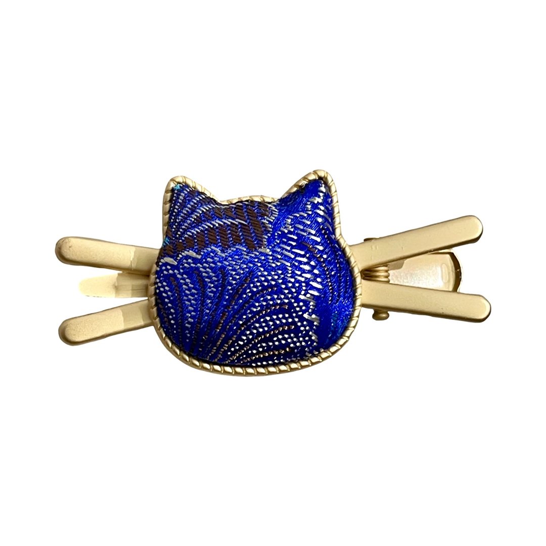 锦浪猫语 织锦缎 猫咪 发夹 领带夹 丝巾夹 - 领带/领带夹 - 丝．绢 蓝色