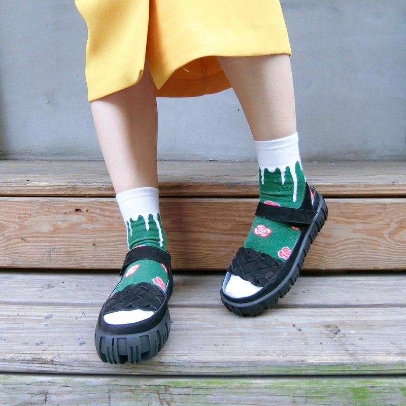 编织厚底真皮凉鞋 ||迷恋上午后的重低音 磨砂黑|| #8106 - 男女凉鞋 - 真皮 黑色