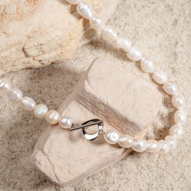 天然白色巴洛克珍珠项链 9-10mm 银色爱心扣 时尚百搭 圣诞节礼物 - 项链 - 珍珠 白色