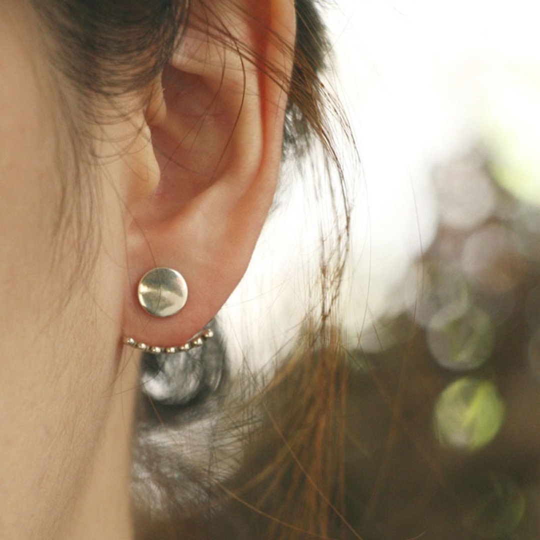 minimal Beaded Geometric Studs Handmade Silver Earring Jackets Simple Delicate耳環 - 耳环/耳夹 - 纯银 银色