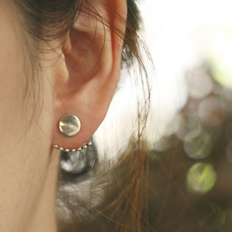 minimal Beaded Geometric Studs Handmade Silver Earring Jackets Simple Delicate耳環 - 耳环/耳夹 - 纯银 银色