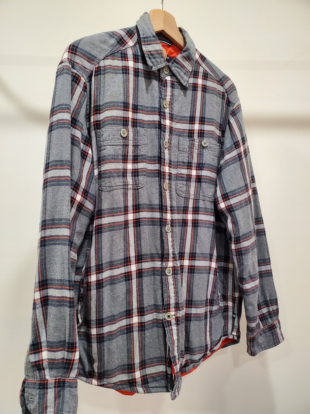 有礼貌穿搭 日本古着 nautica 法兰绒格纹 铺棉 长衬 L号 - 男装衬衫 - 棉 灰色