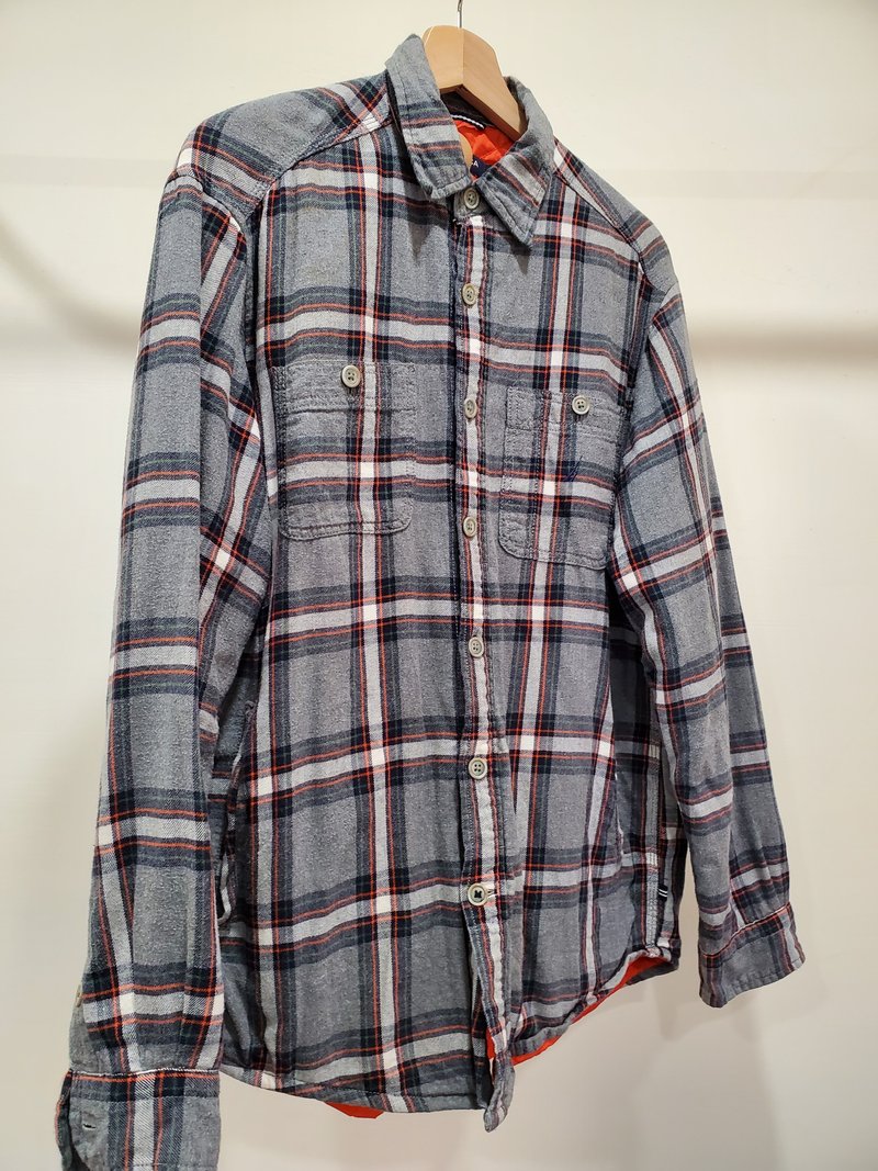 有礼貌穿搭 日本古着 nautica 法兰绒格纹 铺棉 长衬 L号 - 男装衬衫 - 棉．麻 灰色