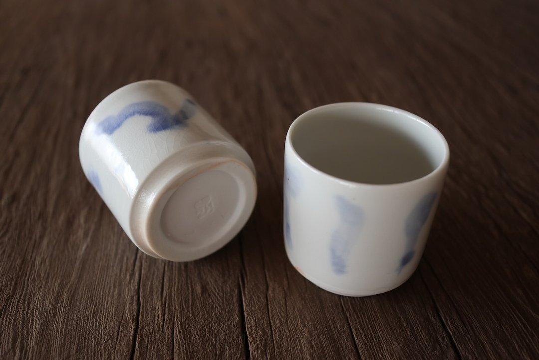 柴烧青花流云杯 - 茶具/茶杯 - 瓷 白色