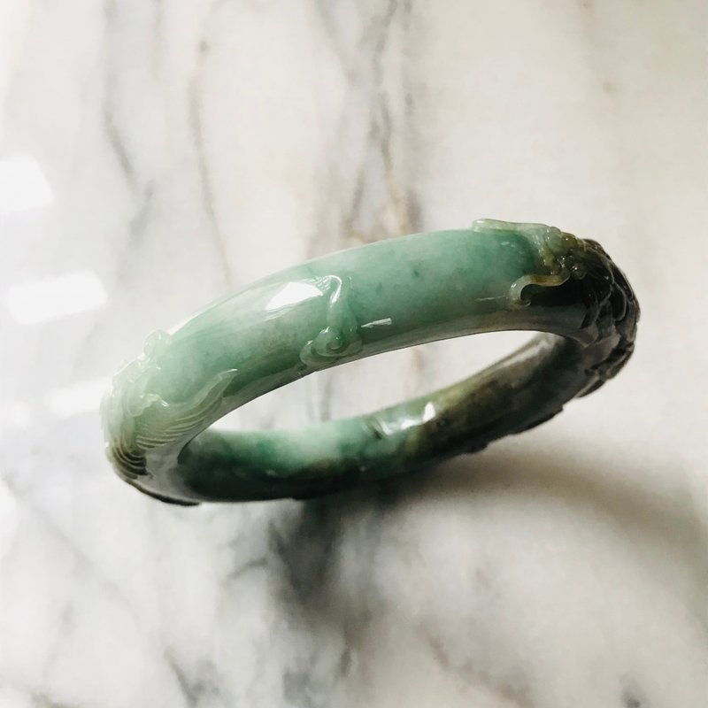 翡翠 手镯　稀有　缅甸产　57mm  绿　龙凤 - 手链/手环 - 玉石 绿色