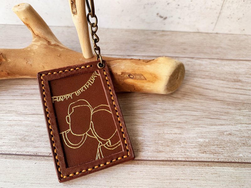 【同图加购】烫金人像画钥匙圈 (方型) - 钥匙链/钥匙包 - 真皮 咖啡色