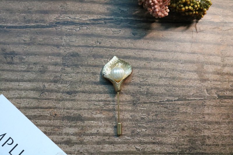 金色含苞待放珍珠胸针胸花简约大气插针生日礼物 - 胸针 - 其他金属 金色