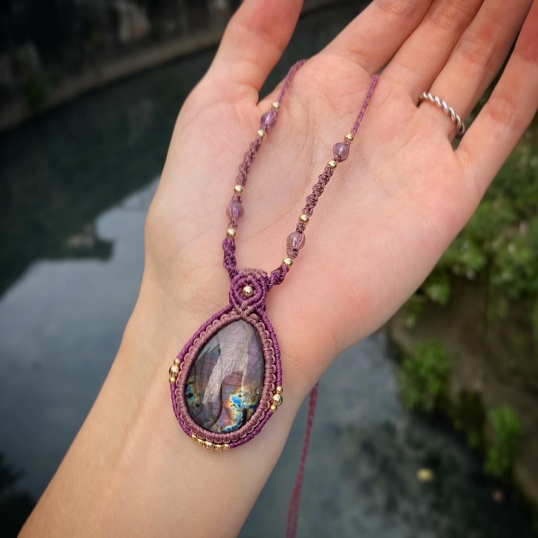 喜迎瑶 编织项链 macrame 蜡线项链 拉长石项链 紫拉长石 民族风 - 项链 - 半宝石 紫色