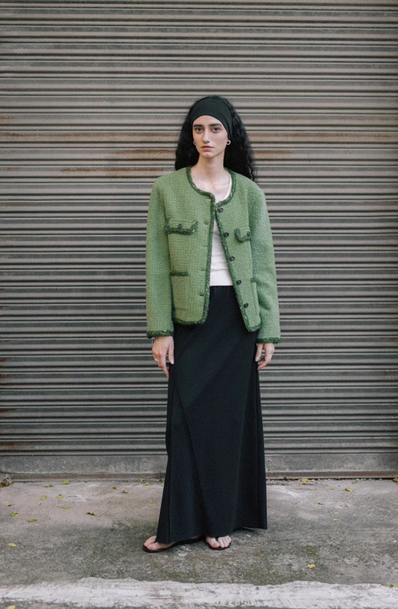 法式复古 小香风粗花呢编织外套 - 女装上衣 - 其他材质 绿色