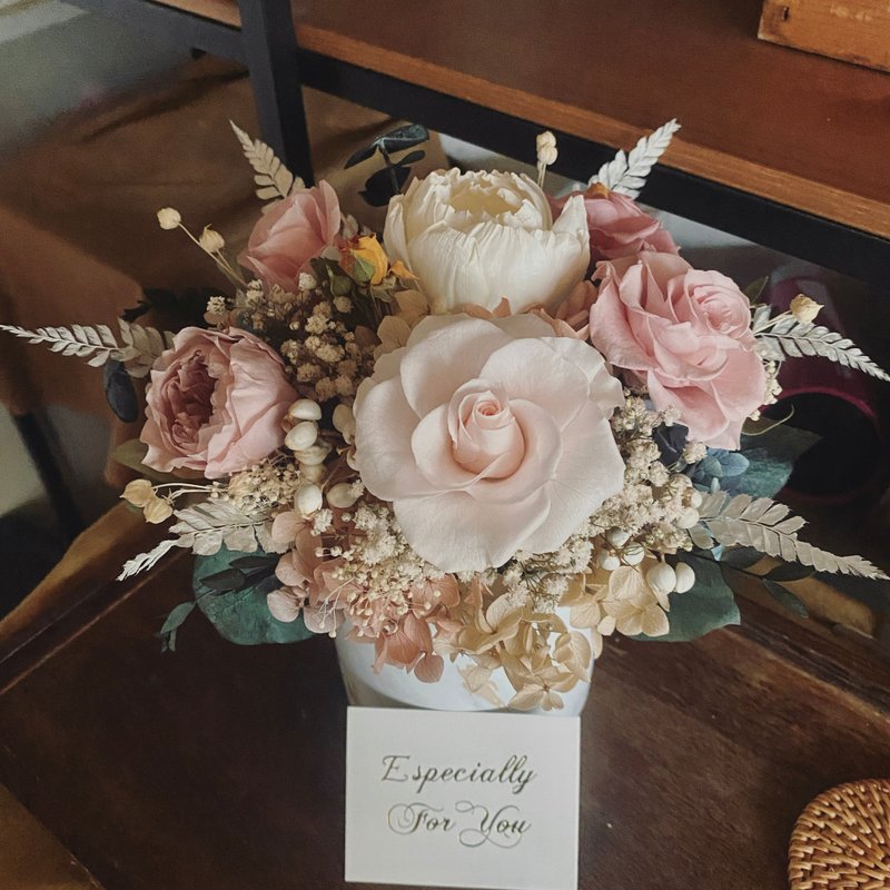 毕业开幕志庆生日花礼粉色系精油扩香永生牡丹玫瑰大理石纹花盆 - 干燥花/捧花 - 植物．花 粉红色