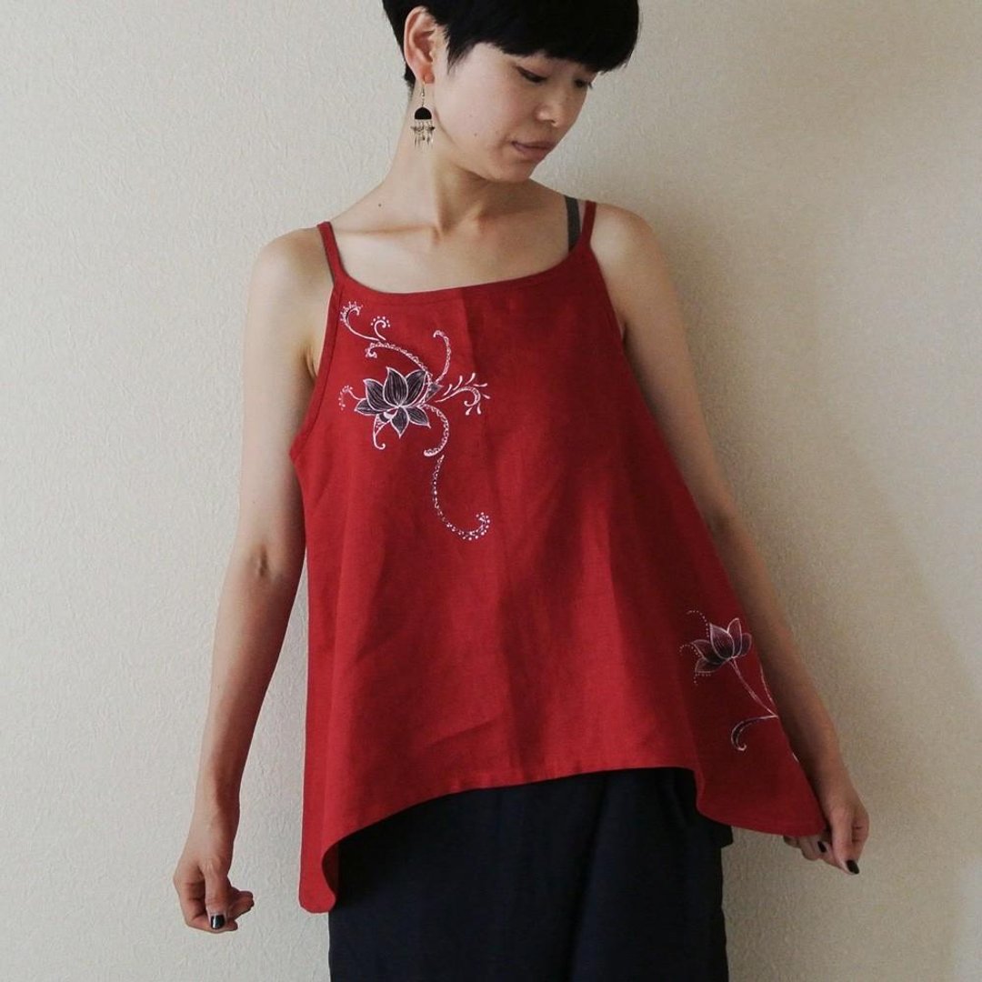 Linen camisole <Chintz / Lotus> - 女装上衣 - 棉 红色