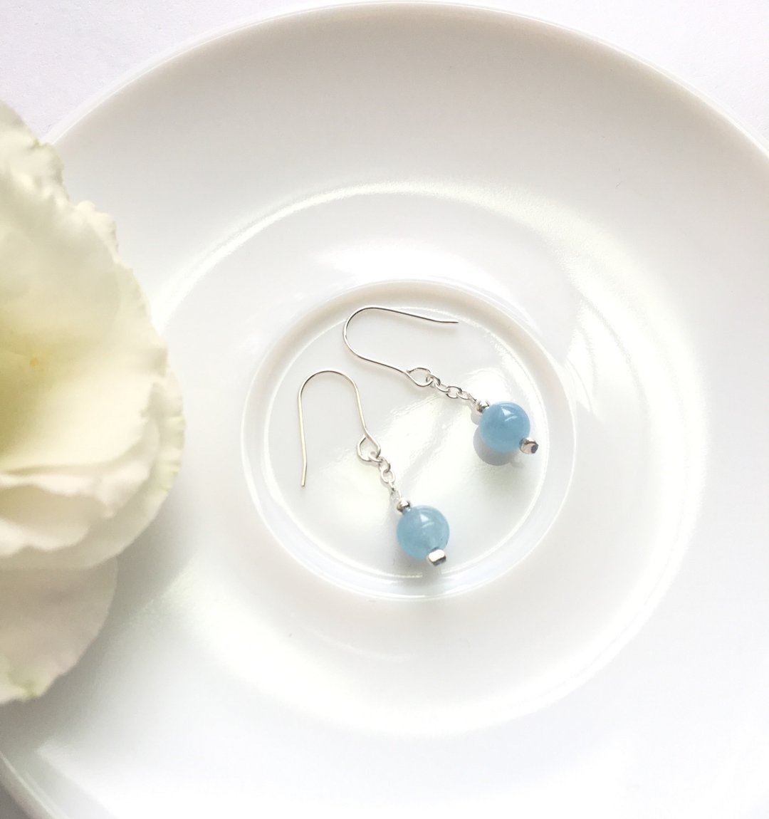Ops Aquamarine Blue SimpleGemstone Silver earrings-海蓝宝 - 耳环/耳夹 - 宝石 蓝色