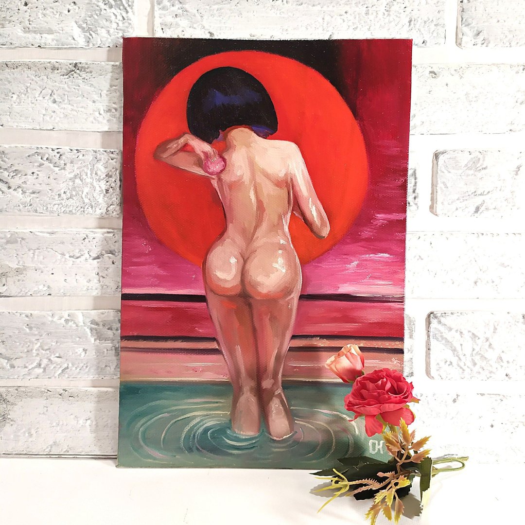 Oil Painting Anime Wall Art Nude Woman Original painting Geisha Art, 女人原創油畫 - 海报/装饰画/版画 - 其他材质 多色