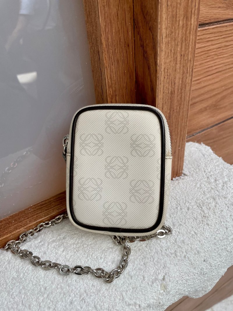 Loewe Vintage Anagram Mini Pouch 罗意威中古图腾小物包 - 零钱包 - 真皮 白色