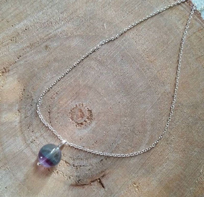 7/8MM 紫蓝萤石 简约纯银锁骨链 (链条为1mm粗) Flourite 925 silver necklace - 锁骨链 - 宝石 紫色