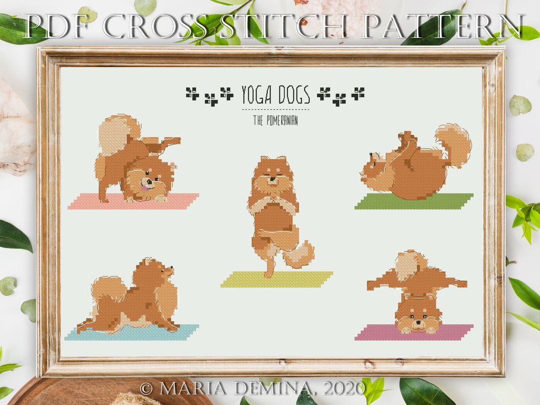 Pomeranian Yoga modern PDF cross stitch pattern - 手工艺教程/工具书 - 其他材质 