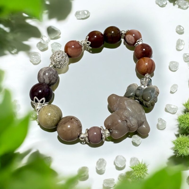 霜晨奶雾手链 阿拉善 大耳狗雕件 圣诞礼物 水晶手链 交换礼物 - 手链/手环 - 玉石 灰色