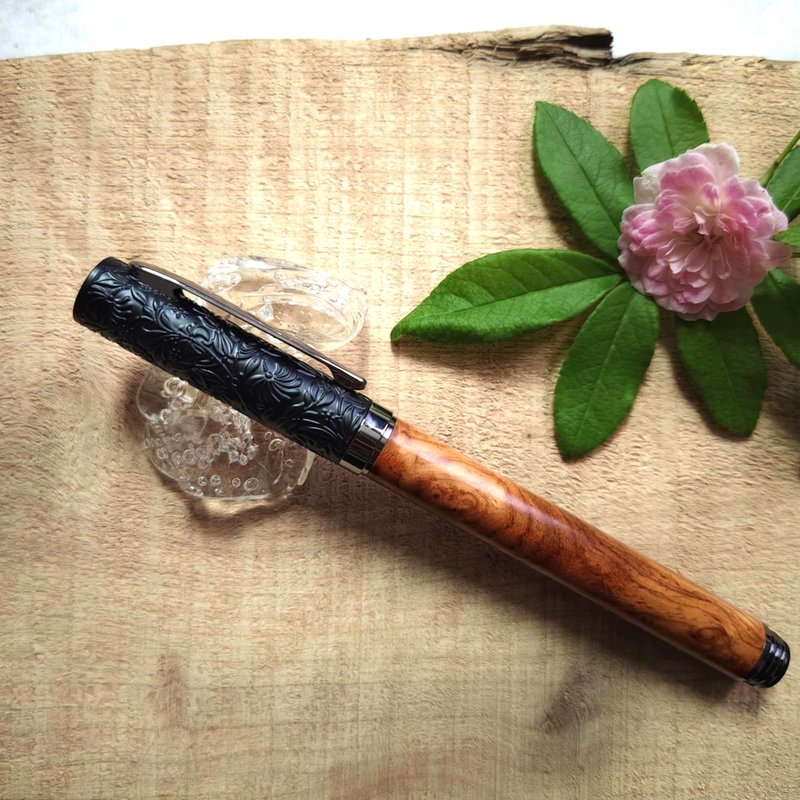 花梨木 原木 手工笔 钢珠笔( 浮雕花款) - 钢笔 - 木头 