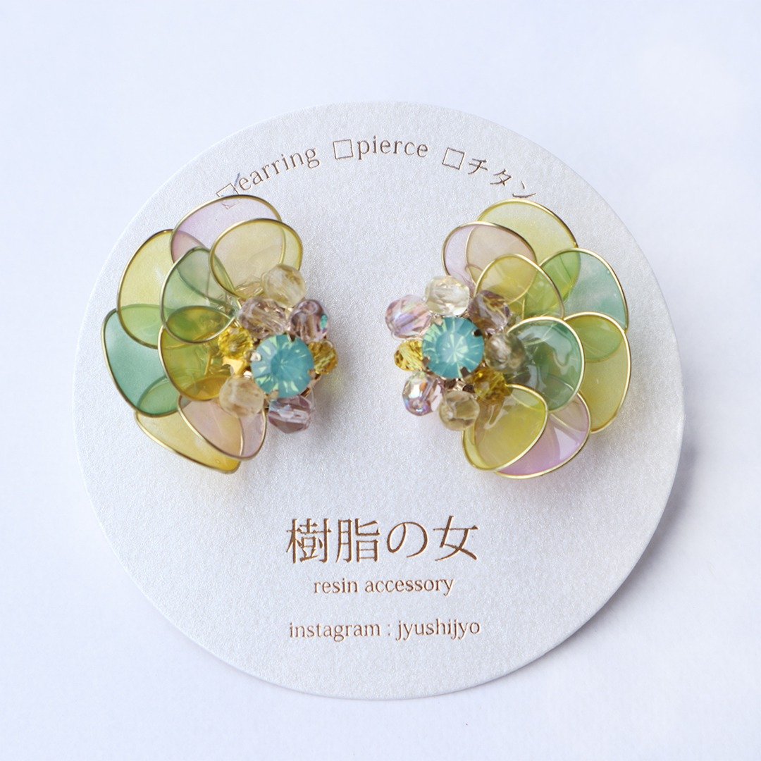 花朵 玻璃串珠耳环 耳夹 | 黄色和紫色 - 耳环/耳夹 - 其他材质 黄色