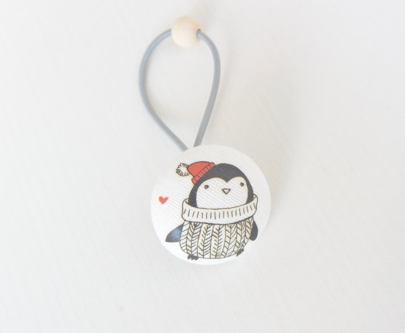 手感布包扣发束 - 企鹅 - 发饰 - 棉．麻 白色