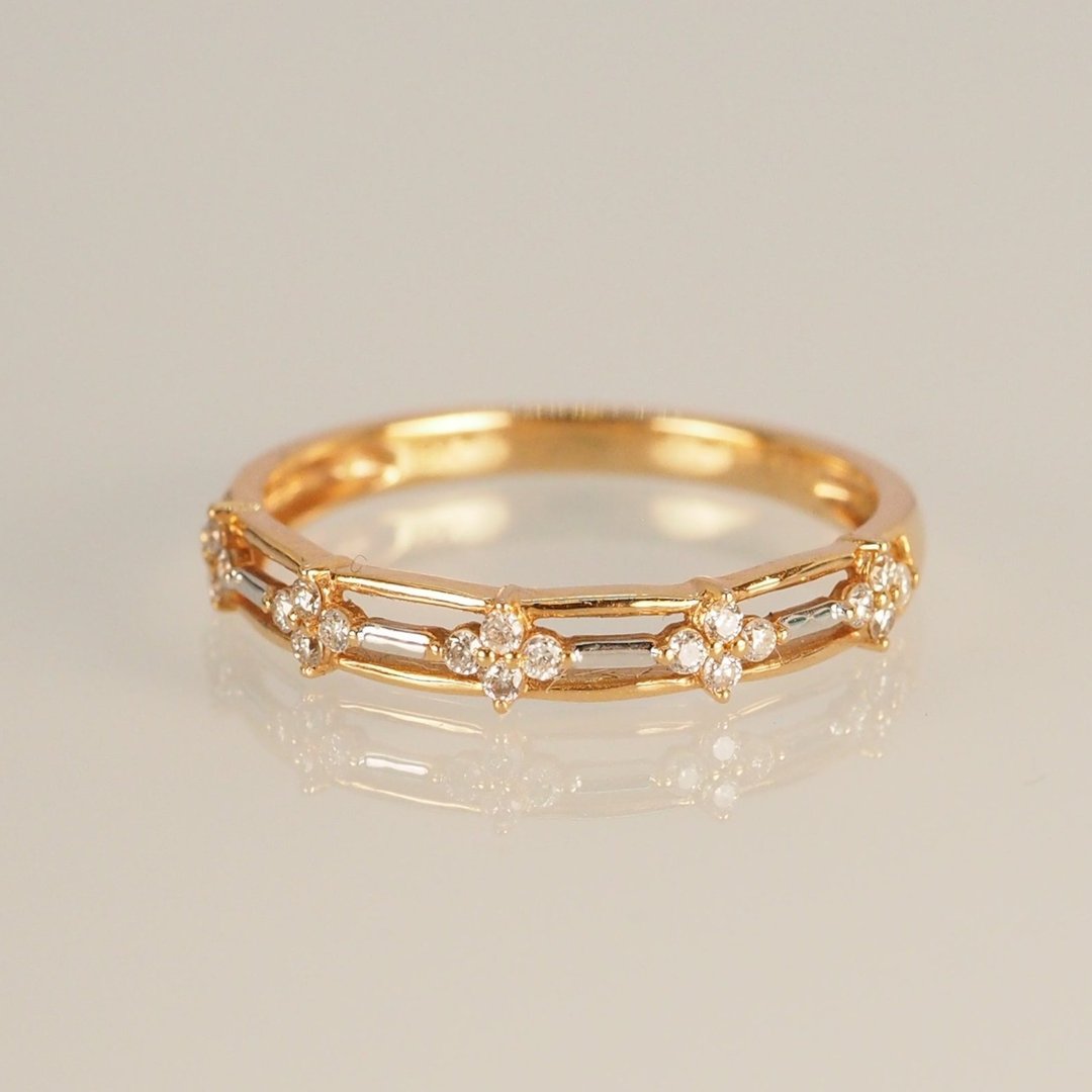 18K金三叶草链双金钻石戒指 The Clover Chain Dual Gold Ring - 戒指 - 贵金属 
