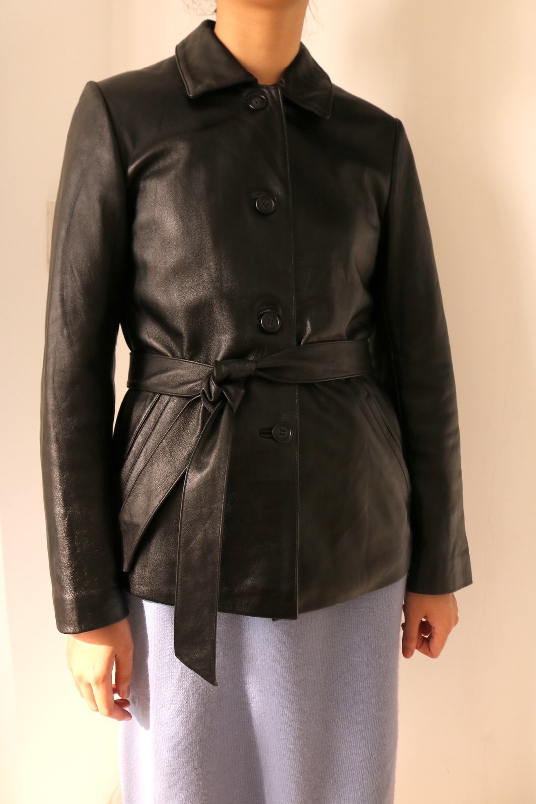 Enora Jacket黑色牛皮系带式外套 ( 古着 ) - 女装休闲/机能外套 - 真皮 