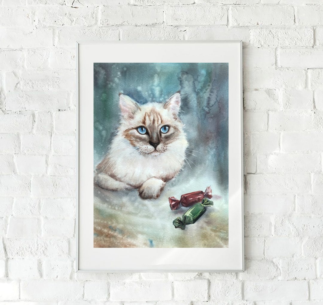 猫画原创水彩家居装饰 - 海报/装饰画/版画 - 纸 灰色