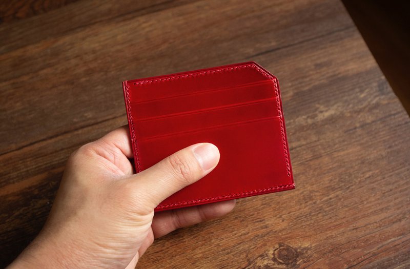 意大利植鞣皮革卡片银包 - 皮夹/钱包 - 真皮 红色