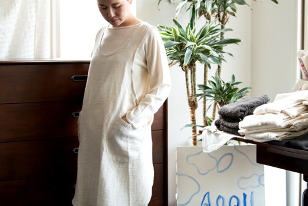 Round apron [Linen &amp; Organic cotton gauze] - 围裙 - 棉．麻 