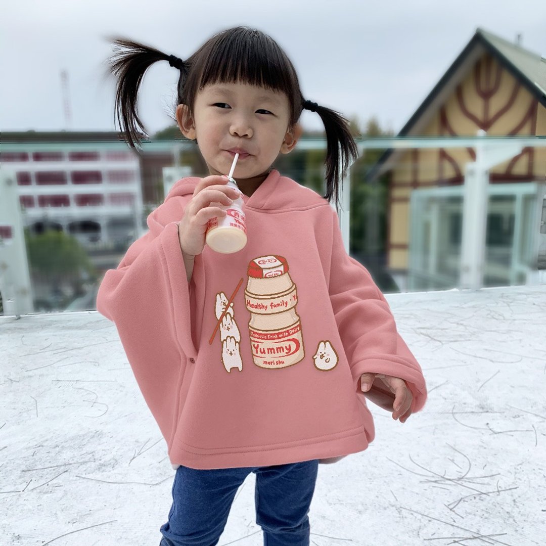 Kid-麻糬兔多多小孩厚款斗篷帽衣(粉) - 童装外套 - 棉．麻 粉红色