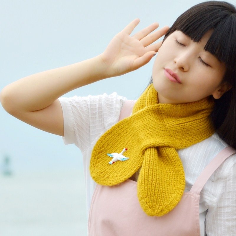 海鸟 手作毛线针织围脖 可爱森系秋冬保暖围巾 - 丝巾 - 棉．麻 黄色