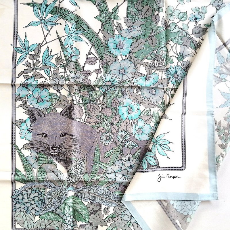 Jim Thompson Vintage Silk Scarf Fox in the Forest 34.5 x 34.5 inches - 丝巾 - 丝．绢 灰色