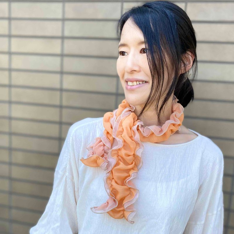 Ballett 迷你褶皱围巾 橘色 蓬松柔软雪纺材质 日本制 - 丝巾 - 聚酯纤维 橘色