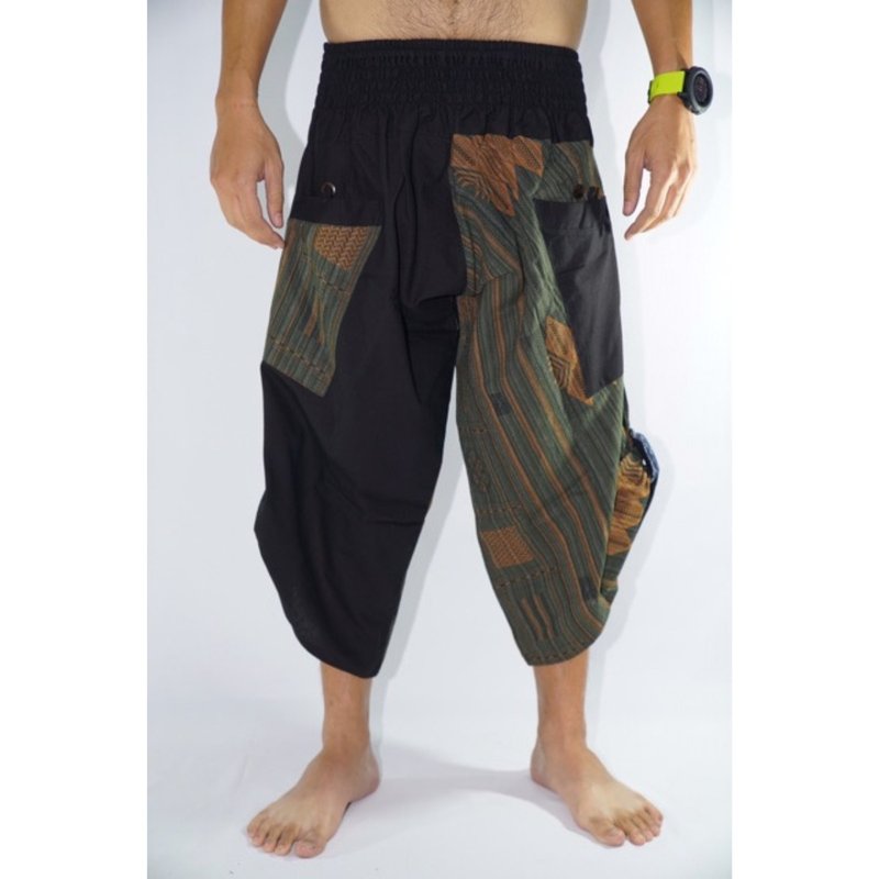 宽管裤 武士风 棉质 手工制作 弹性腰围 - 女装长裤 - 棉．麻 黑色