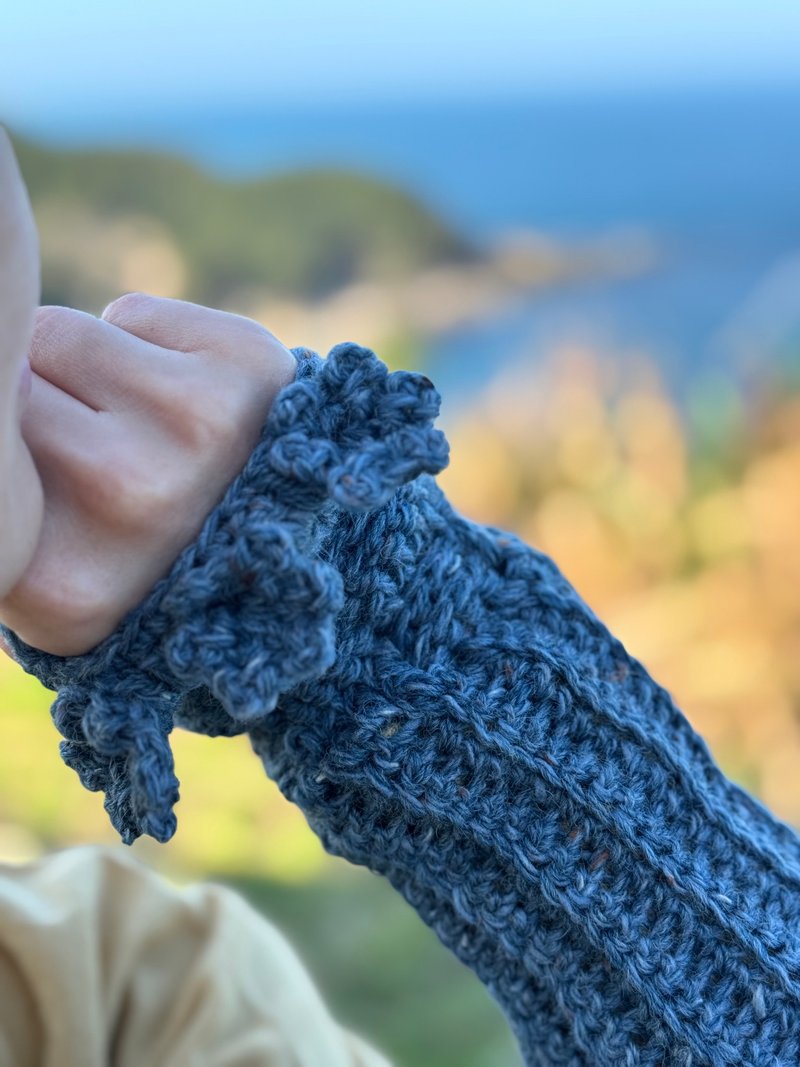 秋冬保暖 花朵露指手套 - 手套 - 羊毛 