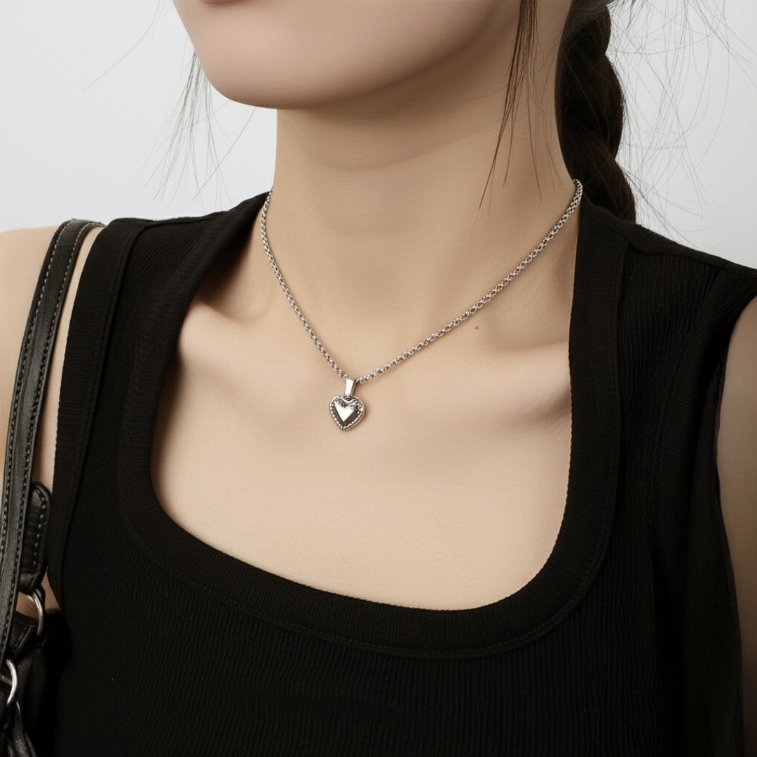 【礼物】Tender Heart Necklace 盒子链 心形吊坠项链 - 项链 - 不锈钢 银色