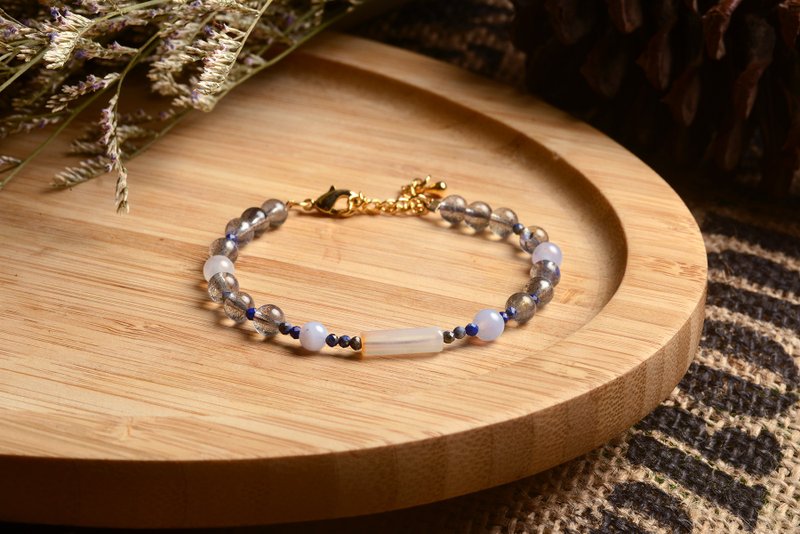 【神山晶礦】長形瑪瑙藍紋瑪瑙青金拉長手串/瑪瑙/藍紋瑪瑙/青金 - 手链/手环 - 水晶 蓝色