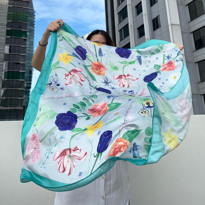 Scarf : silk satin ttq scraf : Mint - 丝巾 - 丝．绢 绿色