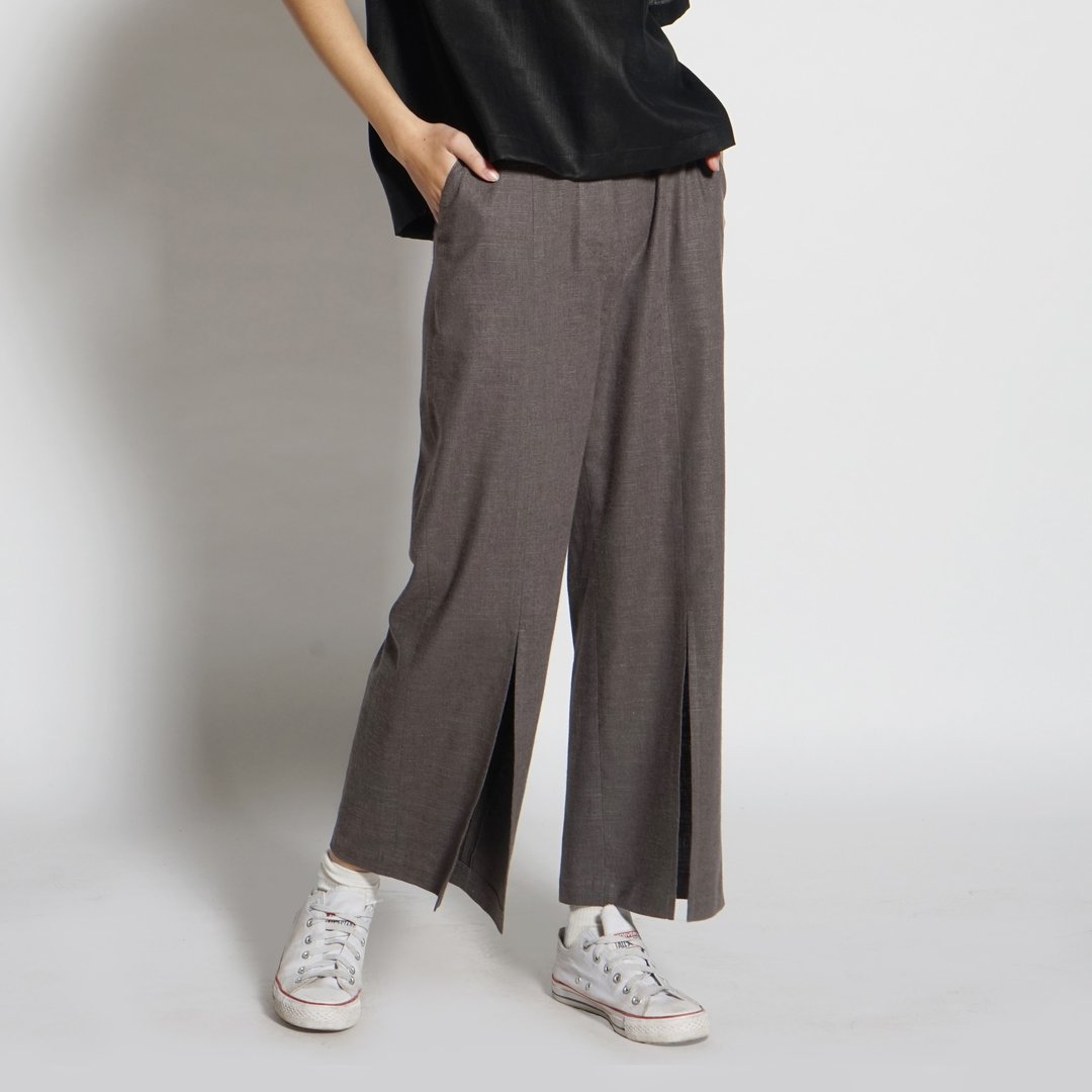 黑白切 17SS 前中开叉直筒宽裤 鹊灰 - 女装长裤 - 棉 咖啡色