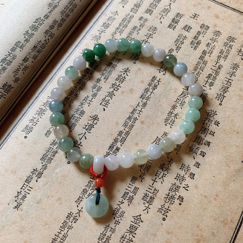 船儿青。天然缅甸翡翠手链 玉石小平安扣编织吊坠手绳文艺古典 - 手链/手环 - 玉石 绿色