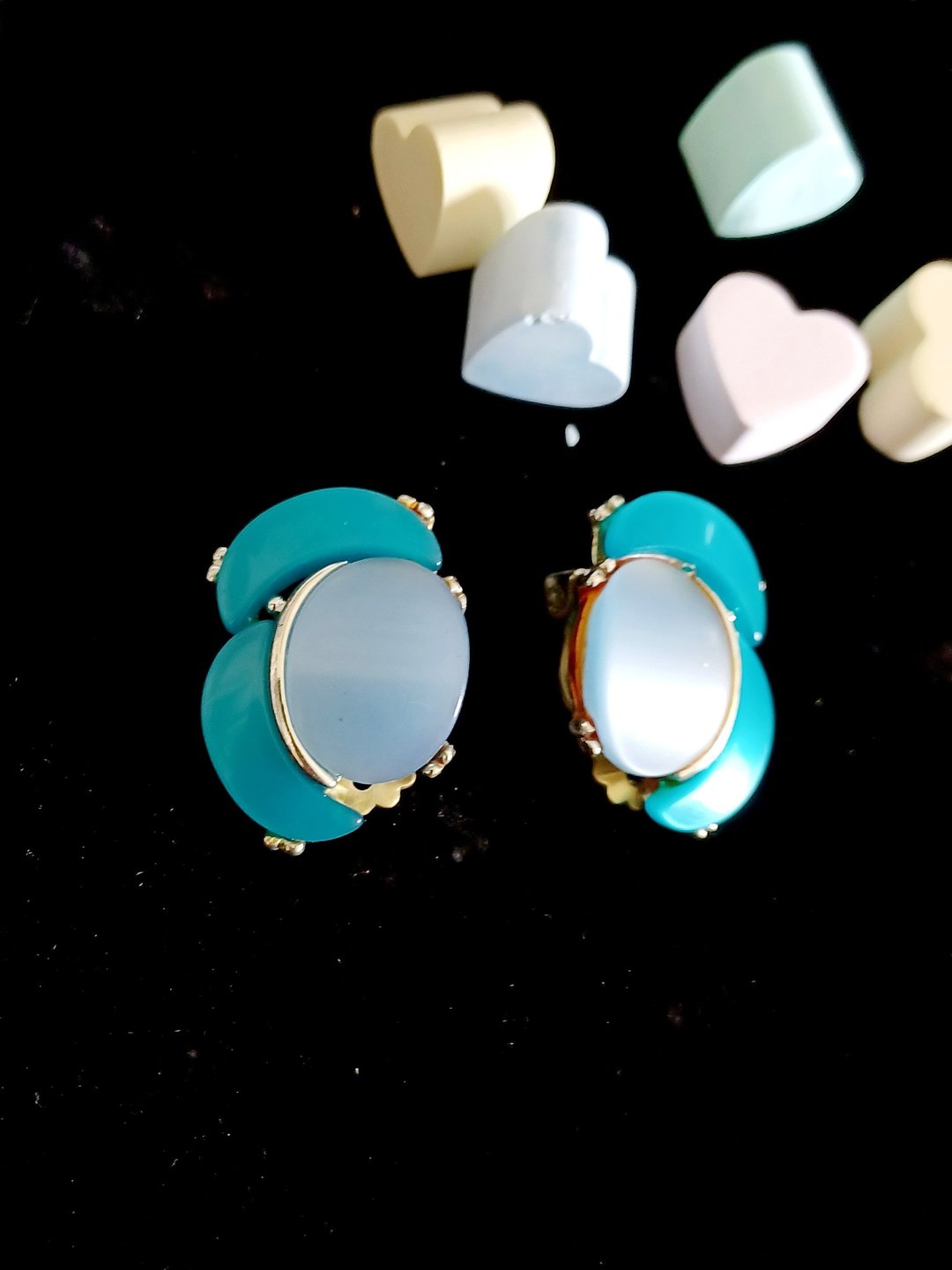 vintage jewelry  时尚靛青风格赛珞珞 夹式耳环 - 耳环/耳夹 - 其他金属 