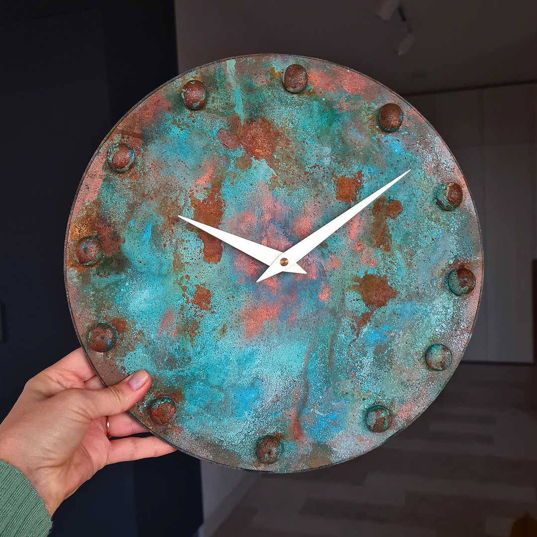Modern artistic clock Hand painted clock for living room Silent wall clock 創意 掛鐘 - 时钟/闹钟 - 其他材质 咖啡色