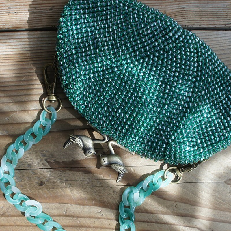 Ba-ba handmade Beads crochet pouch No.1180 - 化妆包/杂物包 - 其他材质 绿色