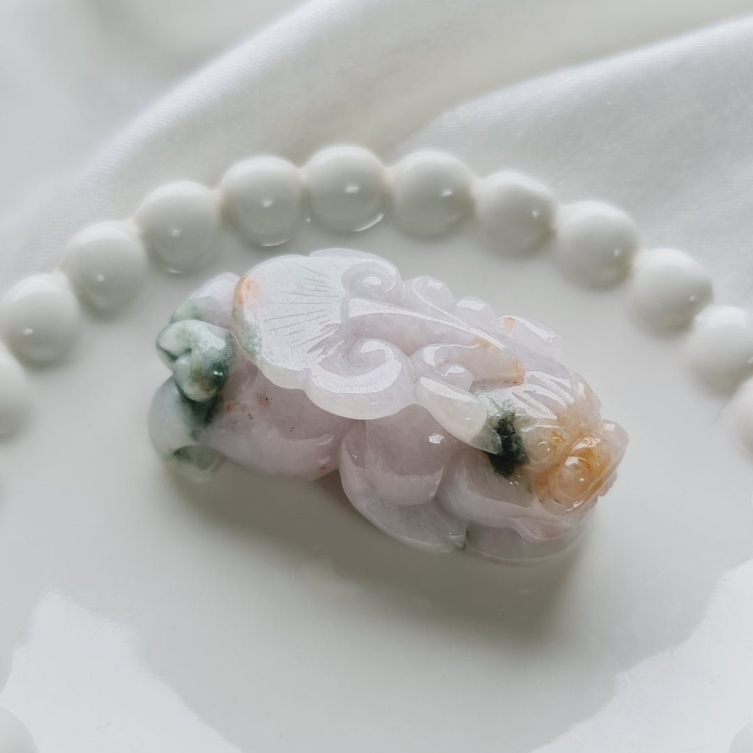 三彩料特色貔貅| 天然缅甸玉A货翡翠 - 吊饰 - 玉石 